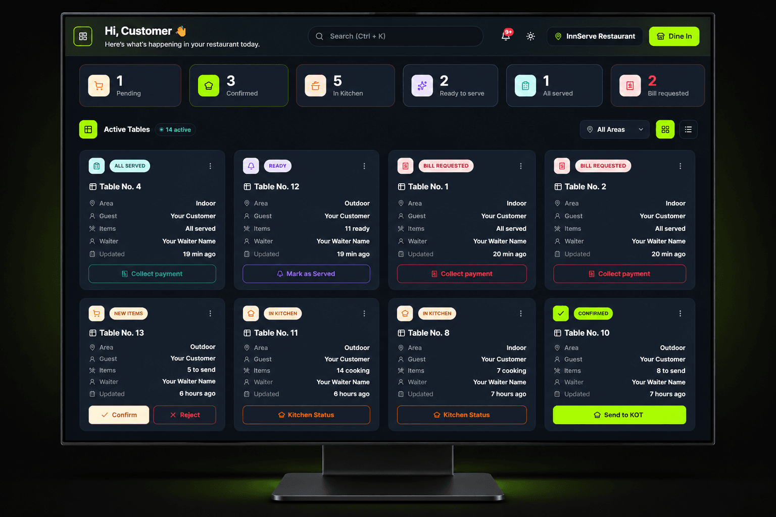 InnServe order taking screen